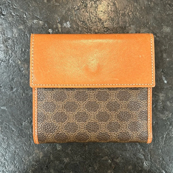 Celine Tri-fold Wallet Vintage 99 Macadam Pattern Leather/PVC Brown - Picture 1 of 13